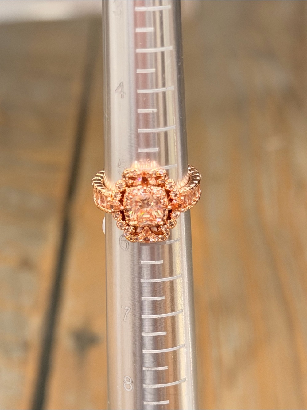 Bomb Party NWT! Rose Gold Halo Cushion-Cut Ring with Amber Center Stone - Size 5 - Picture 7 of 8